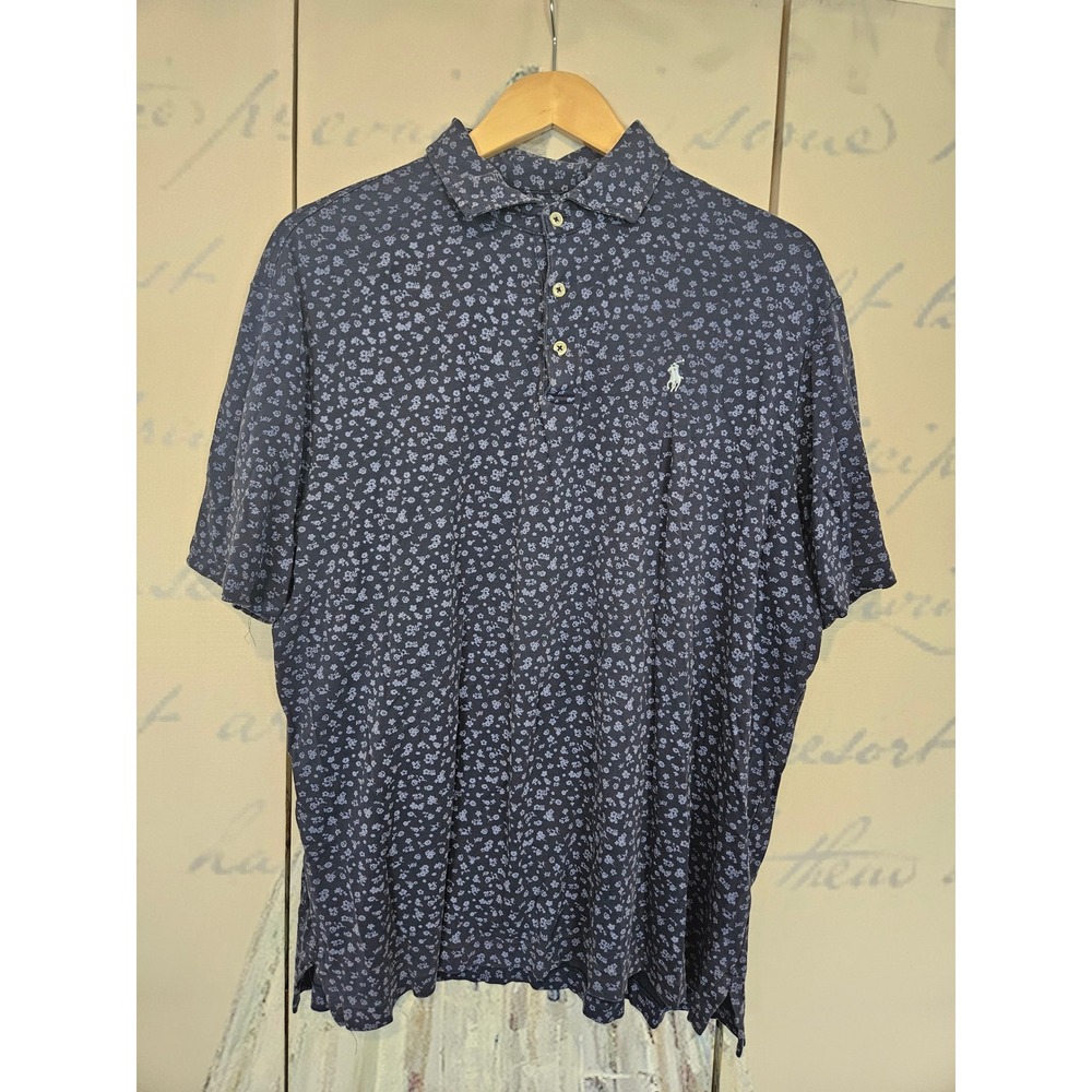Polo Ralph Lauren Mens XL Classic Fit Navy Blue Floral Cotton Polo Shirt 8153